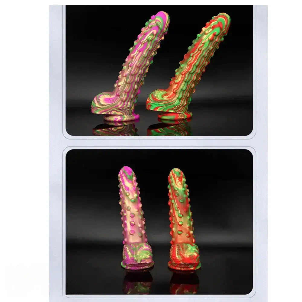 8.86in Spiked Soft Silicone Big Meat Pellet Stimulation Mixed Color Dildo
