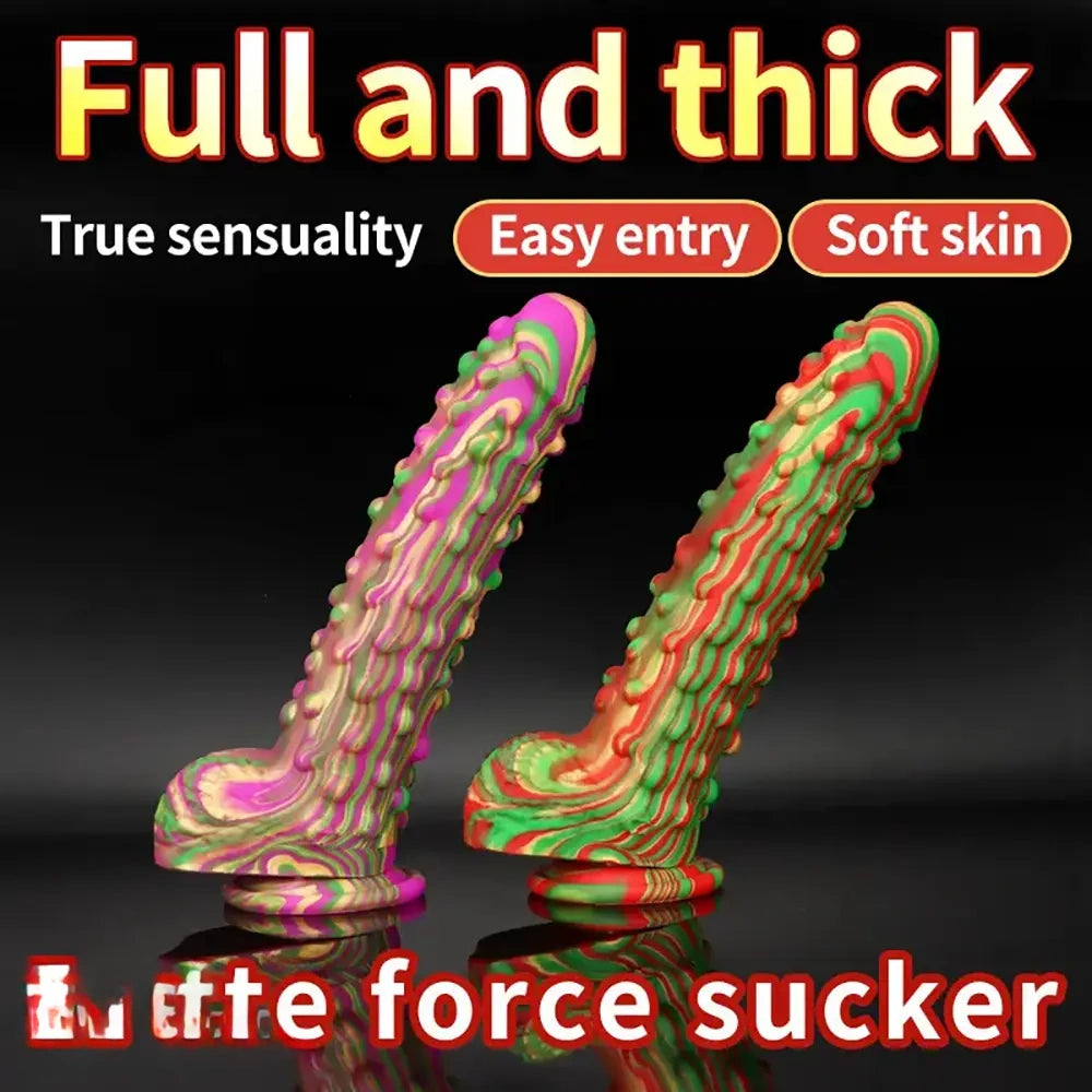8.86in Spiked Soft Silicone Big Meat Pellet Stimulation Mixed Color Dildo
