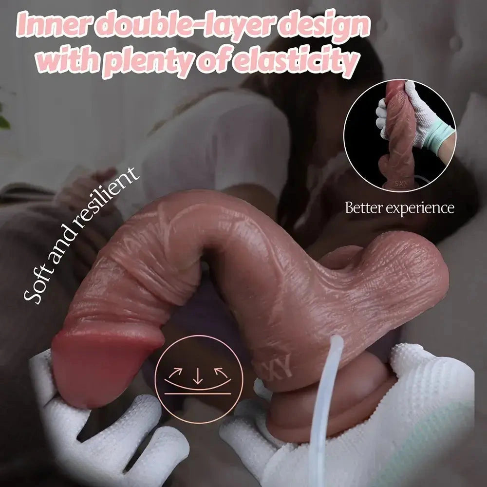 8.89in Dual Layer Silicone Strap on Ejaculating Dildo For Skin Love Toy