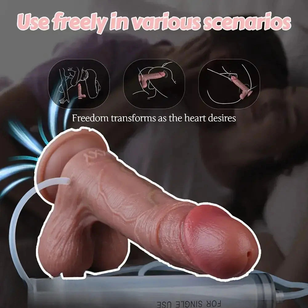 8.89in Dual Layer Silicone Strap on Ejaculating Dildo For Skin Love Toy