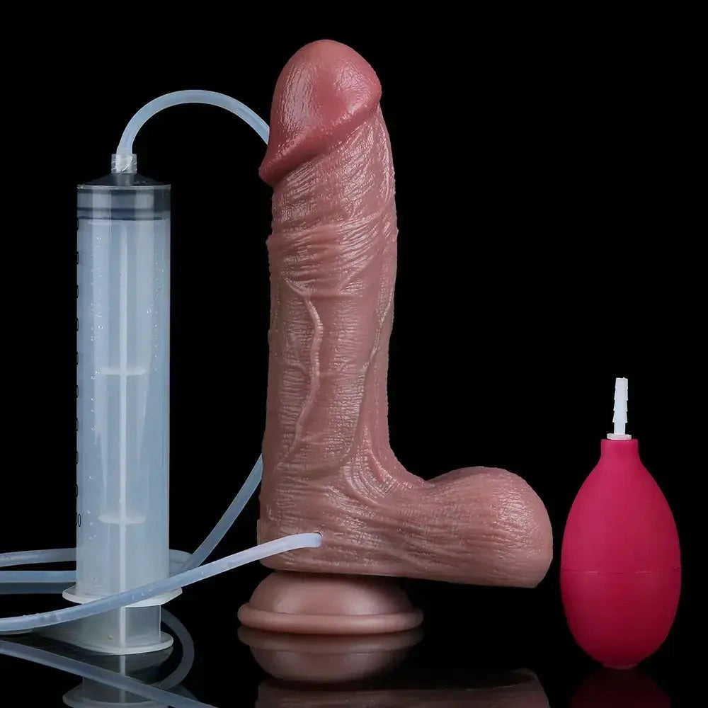 8.89in Dual Layer Silicone Strap on Ejaculating Dildo For Skin Love Toy