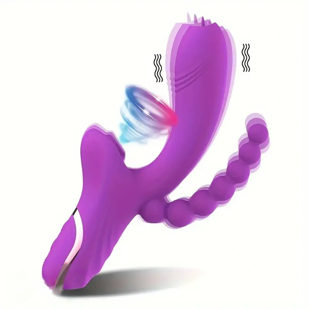 8.8in Sucking Vibrating Dual Penetration Auto Big Dildo With Anal Beads