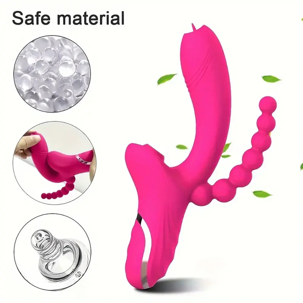 8.8in Sucking Vibrating Dual Penetration Auto Big Dildo With Anal Beads