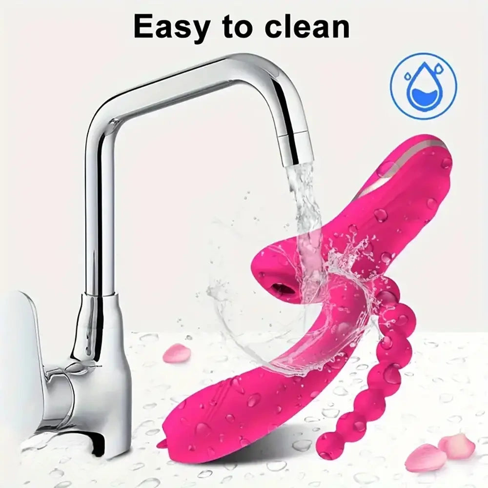 8.8in Sucking Vibrating Dual Penetration Auto Big Dildo With Anal Beads