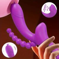 8.8in Sucking Vibrating Dual Penetration Auto Big Dildo With Anal Beads