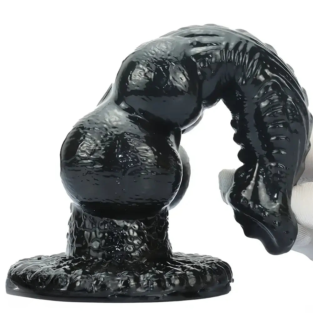 8.97in Dog Knot Black PVC Hands-Free Dildo For G-Spot Stimulation