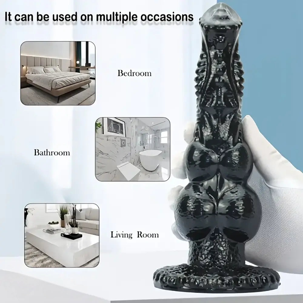 8.97in Dog Knot Black PVC Hands-Free Dildo For G-Spot Stimulation