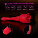 8.9in Licking Vibrating 2in1 Tongue Vibrating Dildo Rose Sex Toy