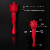 8.9in Licking Vibrating 2in1 Tongue Vibrating Dildo Rose Sex Toy