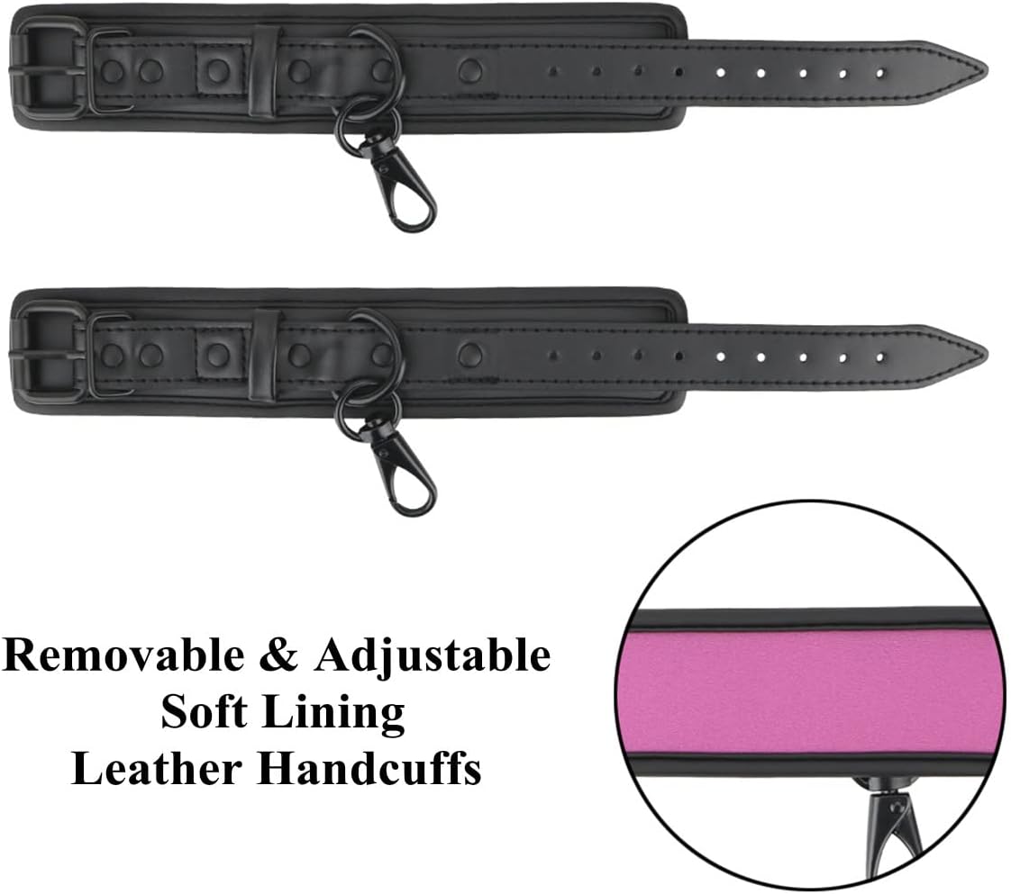 Upgraded BDSM PU Leather Handcuffs Adjustable Cuffs Sex Toy for Couples