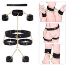BDSM Kit PU Leather Handcuffs and Legcuffs Gold Chain Bondage DIY SM Sex Toys