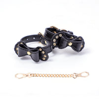 BDSM Rhinestone Bow - Shaped PU Leather SM Handcuffs With Chain