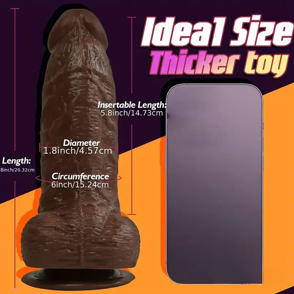 8in Big Silicone Cock Realistic Ebony Dildo BDSM Sex Toy For G Spot