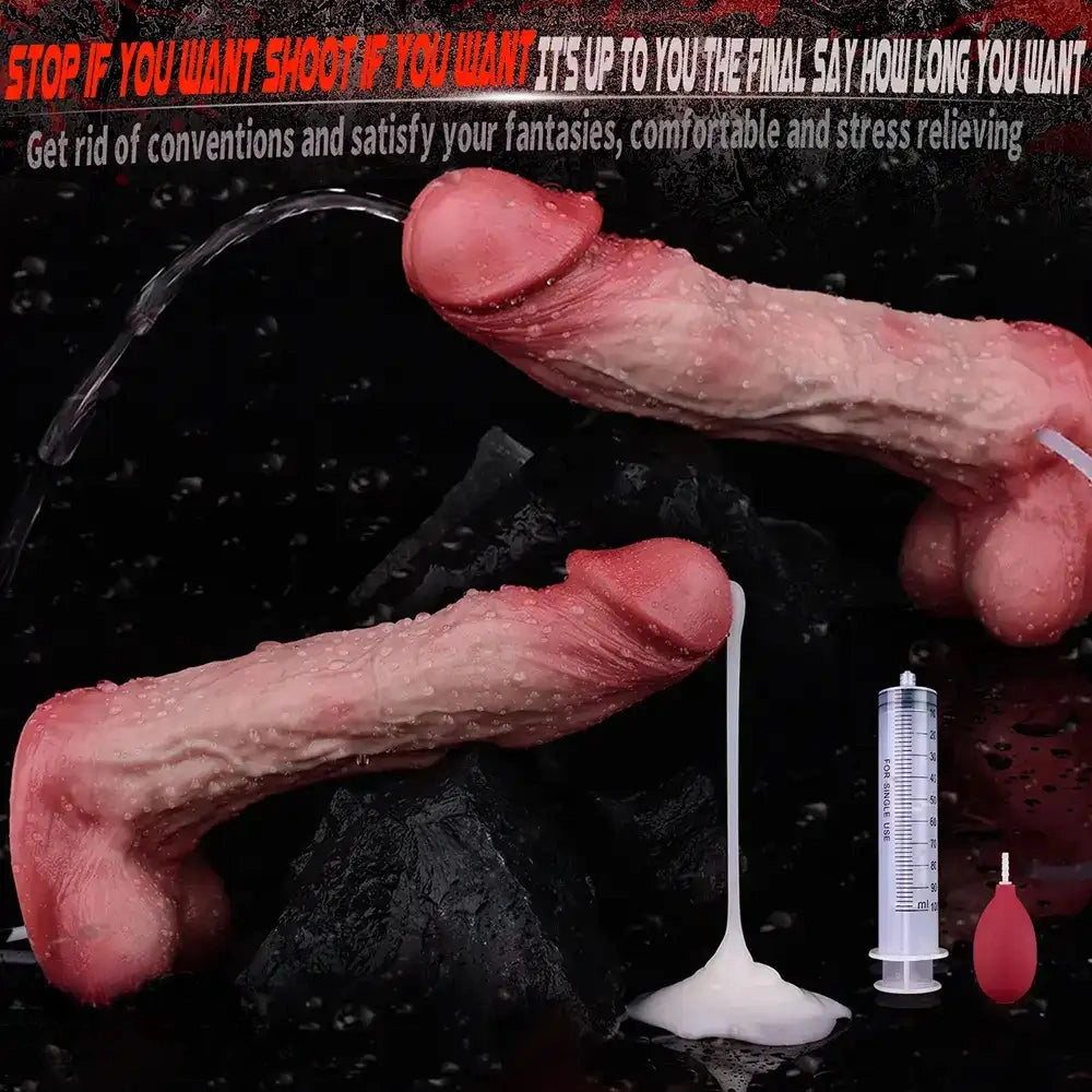 9.02in Realistic Penis Texture Dual Density Silicone Ejaculating Dildo