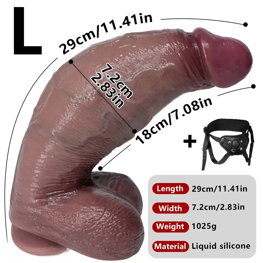 9.05in 10.23in 11.41in Strap on Realistic Soft Dildo Penis Masturbator For Adults