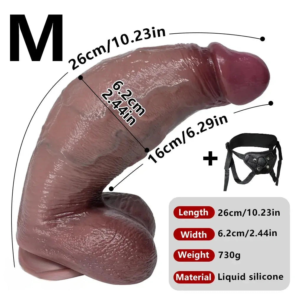 9.05in 10.23in 11.41in Strap on Realistic Soft Dildo Penis Masturbator For Adults