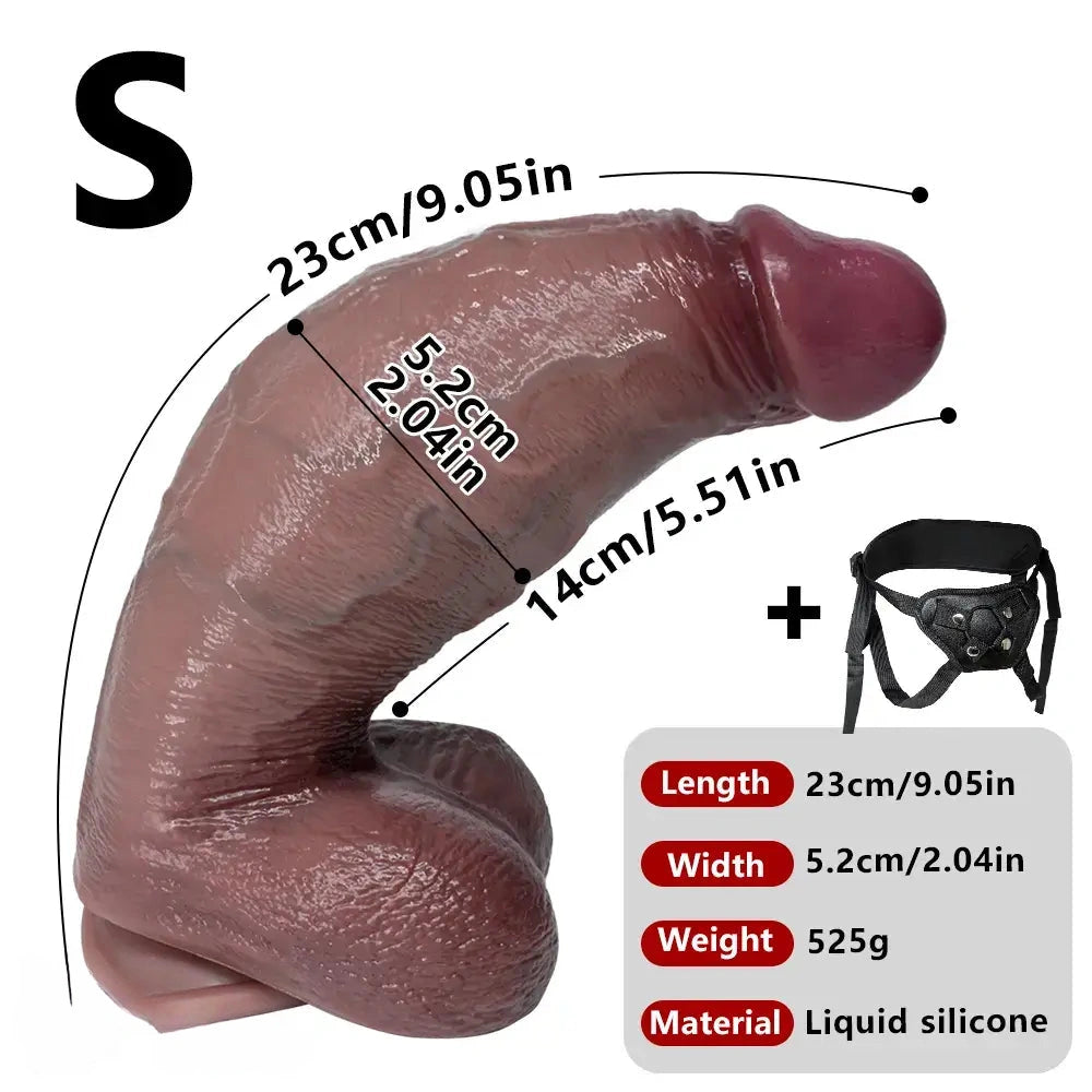 9.05in 10.23in 11.41in Strap on Realistic Soft Dildo Penis Masturbator For Adults