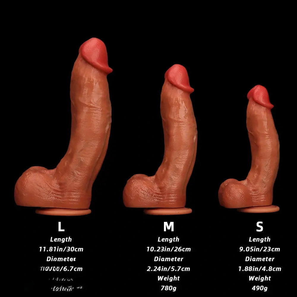 9.05in 10.23in 11.81in Oversized Curved Mushroom Head Silicone Dildo