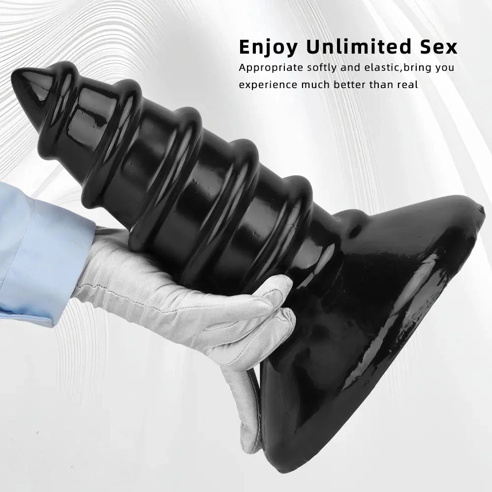 9.05in 11.22in Black Oversized Screw Giant PVC Penis Anal Plug Wide Dildo