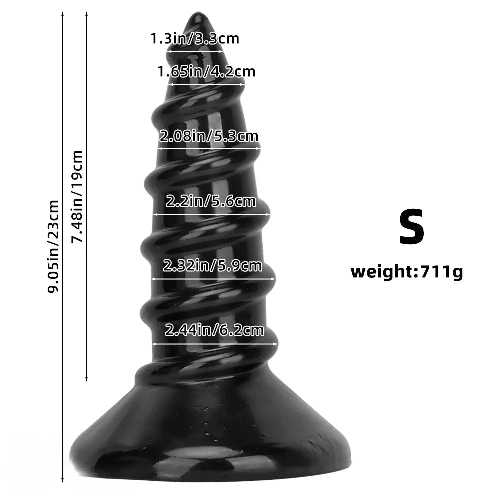 9.05in 11.22in Black Oversized Screw Giant PVC Penis Anal Plug Wide Dildo