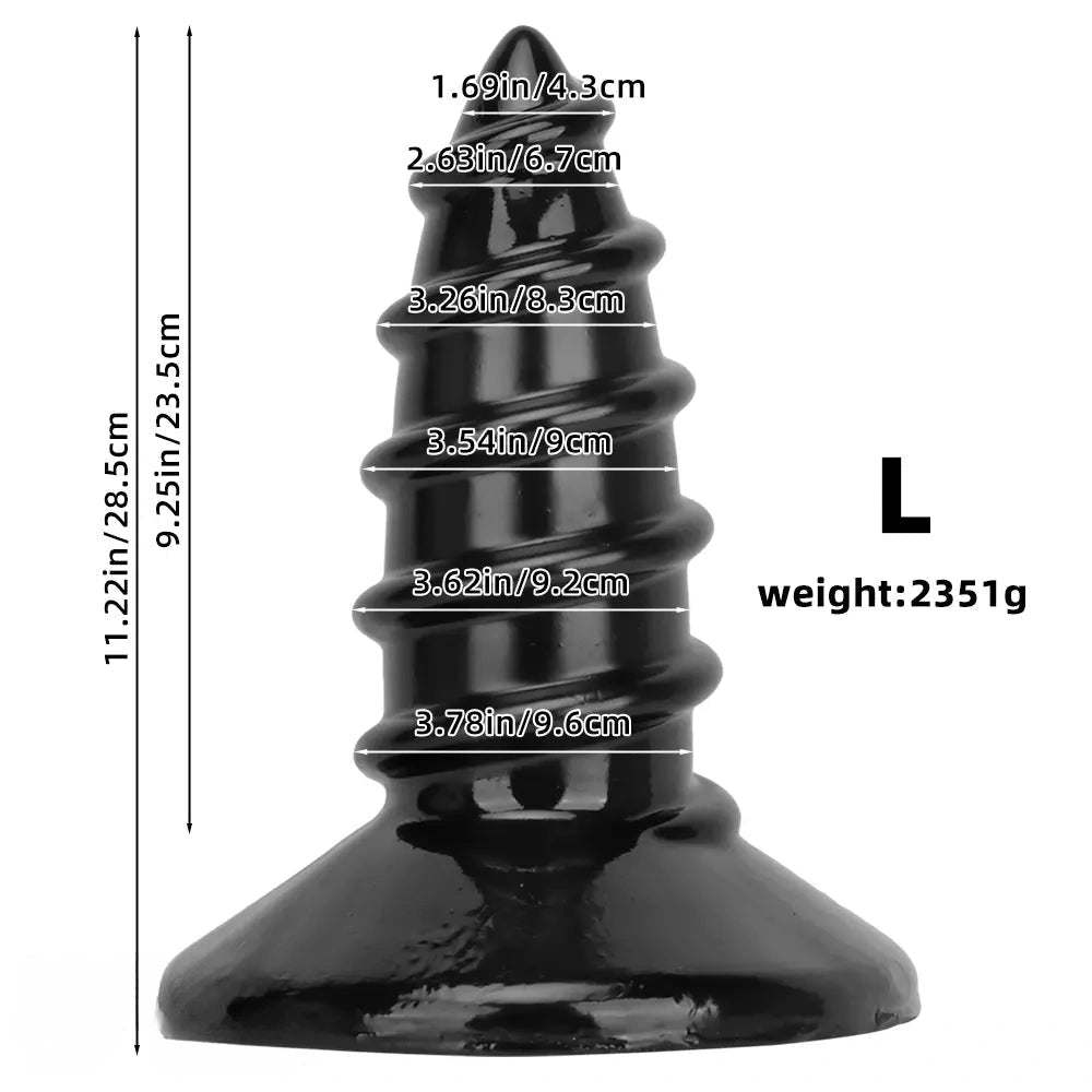 9.05in 11.22in Black Oversized Screw Giant PVC Penis Anal Plug Wide Dildo