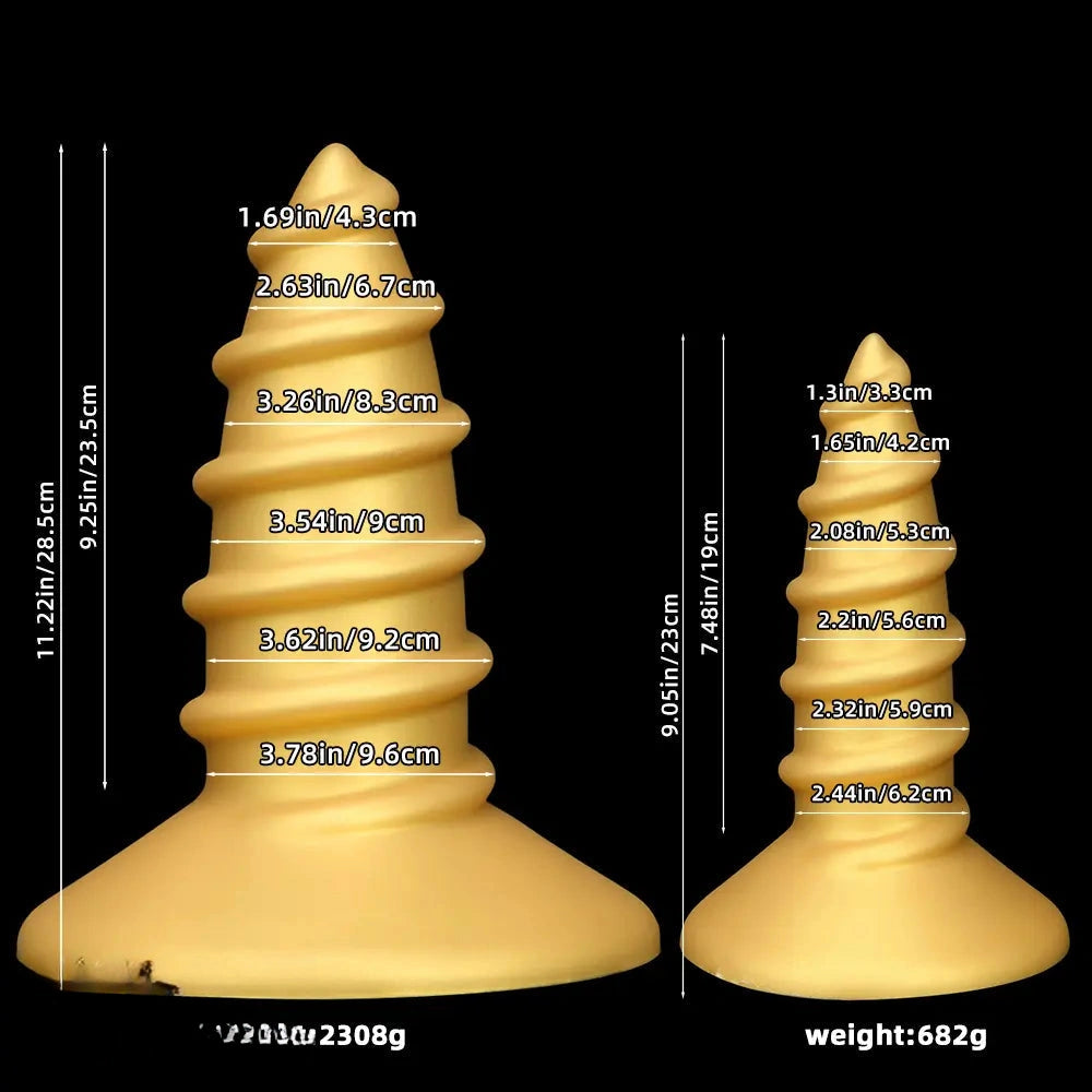 9.05in 11.22in Gold Silicone Screw Giant Penis Anal Plug Thick Fisting Dildo