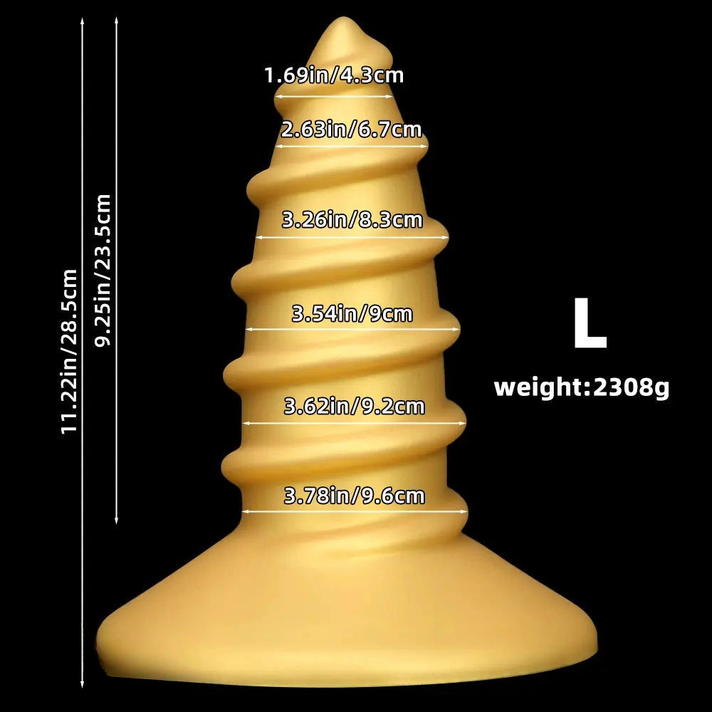 9.05in 11.22in Gold Silicone Screw Giant Penis Anal Plug Thick Fisting Dildo