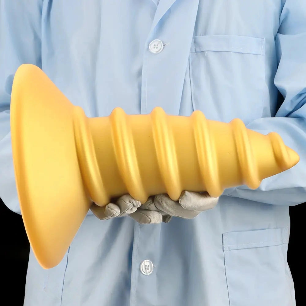 9.05in 11.22in Gold Silicone Screw Giant Penis Anal Plug Thick Fisting Dildo