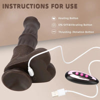 9.05in 4in1 Heating Thrusting Vibrating Rotation Remote Horse Ebony Dildo