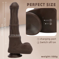 9.05in 4in1 Heating Thrusting Vibrating Rotation Remote Horse Ebony Dildo
