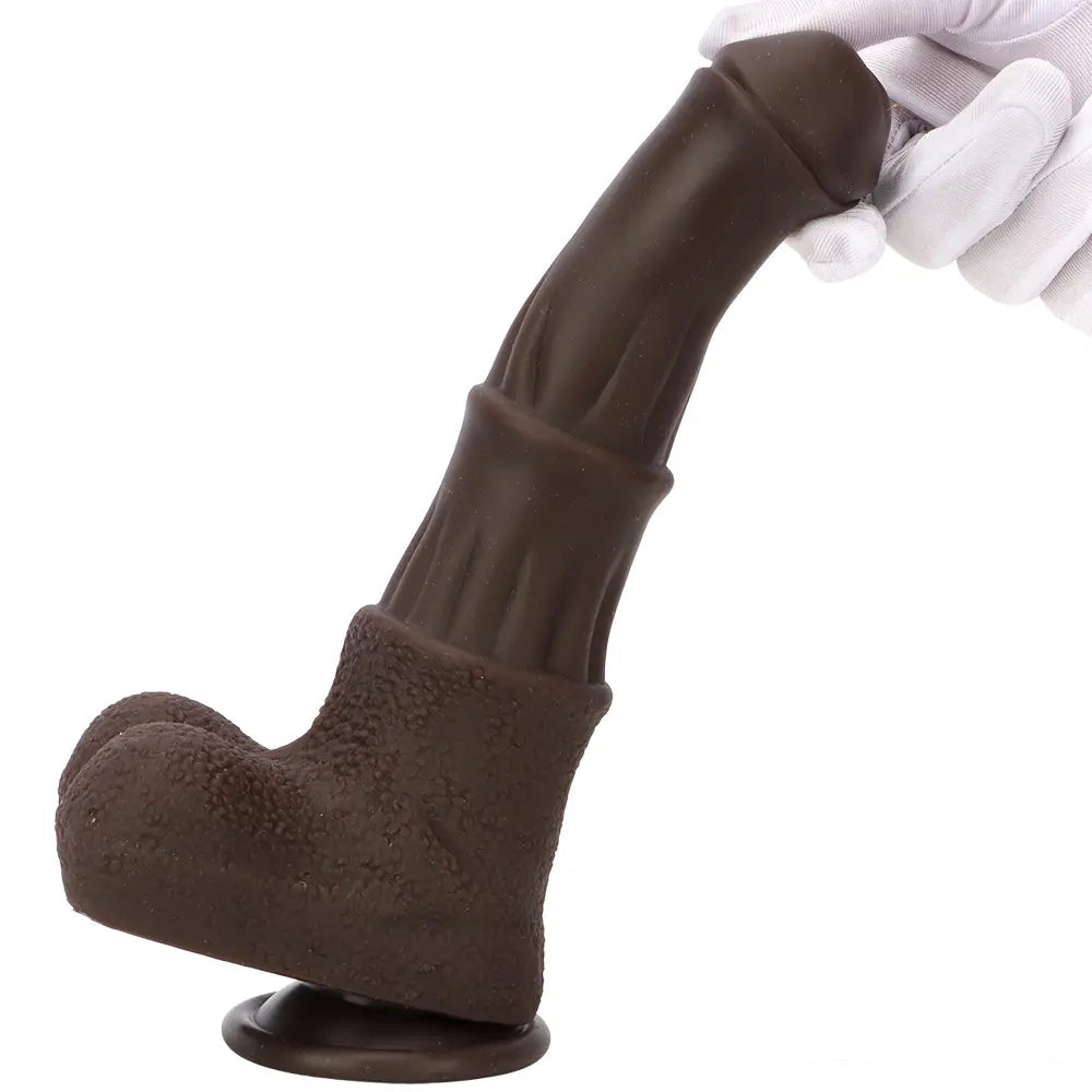 9.05in 4in1 Heating Thrusting Vibrating Rotation Remote Horse Ebony Dildo