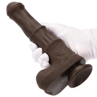 9.05in 4in1 Heating Thrusting Vibrating Rotation Remote Horse Ebony Dildo