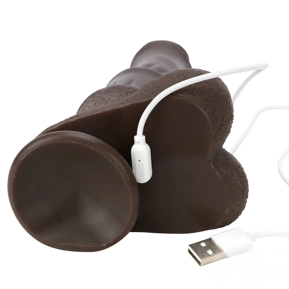 9.05in 4in1 Heating Thrusting Vibrating Rotation Remote Horse Ebony Dildo