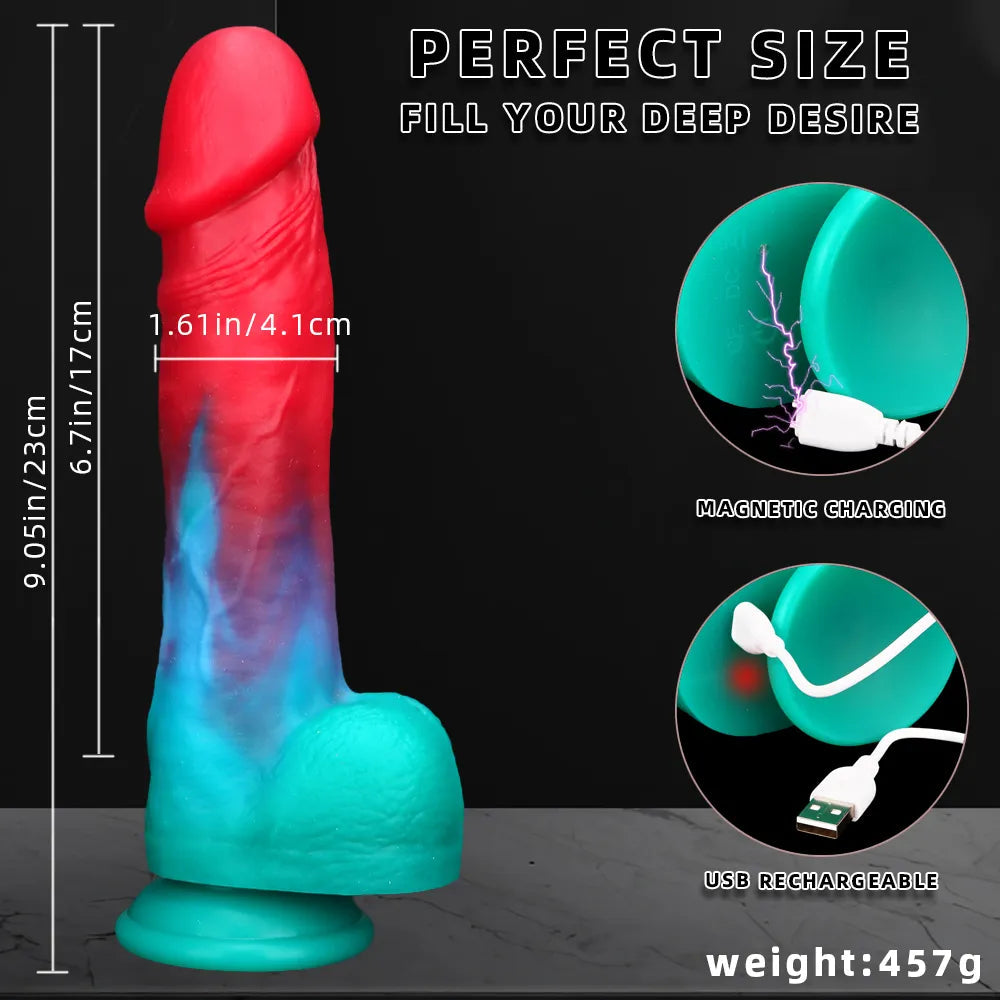 9.05in Big Smart Heating Thrusting Vibrating Remote Control Dildo
