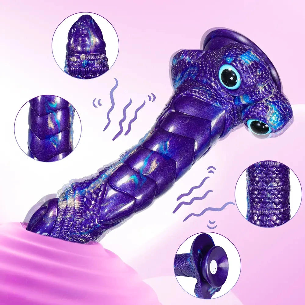 9.05in Dragon Scale Armor Animal Vibrating Dildo With Tapered Head
