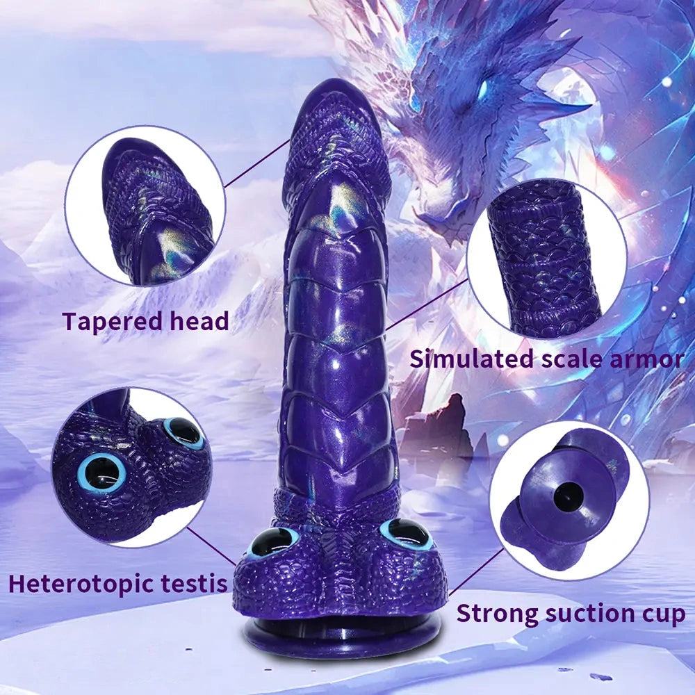 9.05in Dragon Scale Armor Animal Vibrating Dildo With Tapered Head