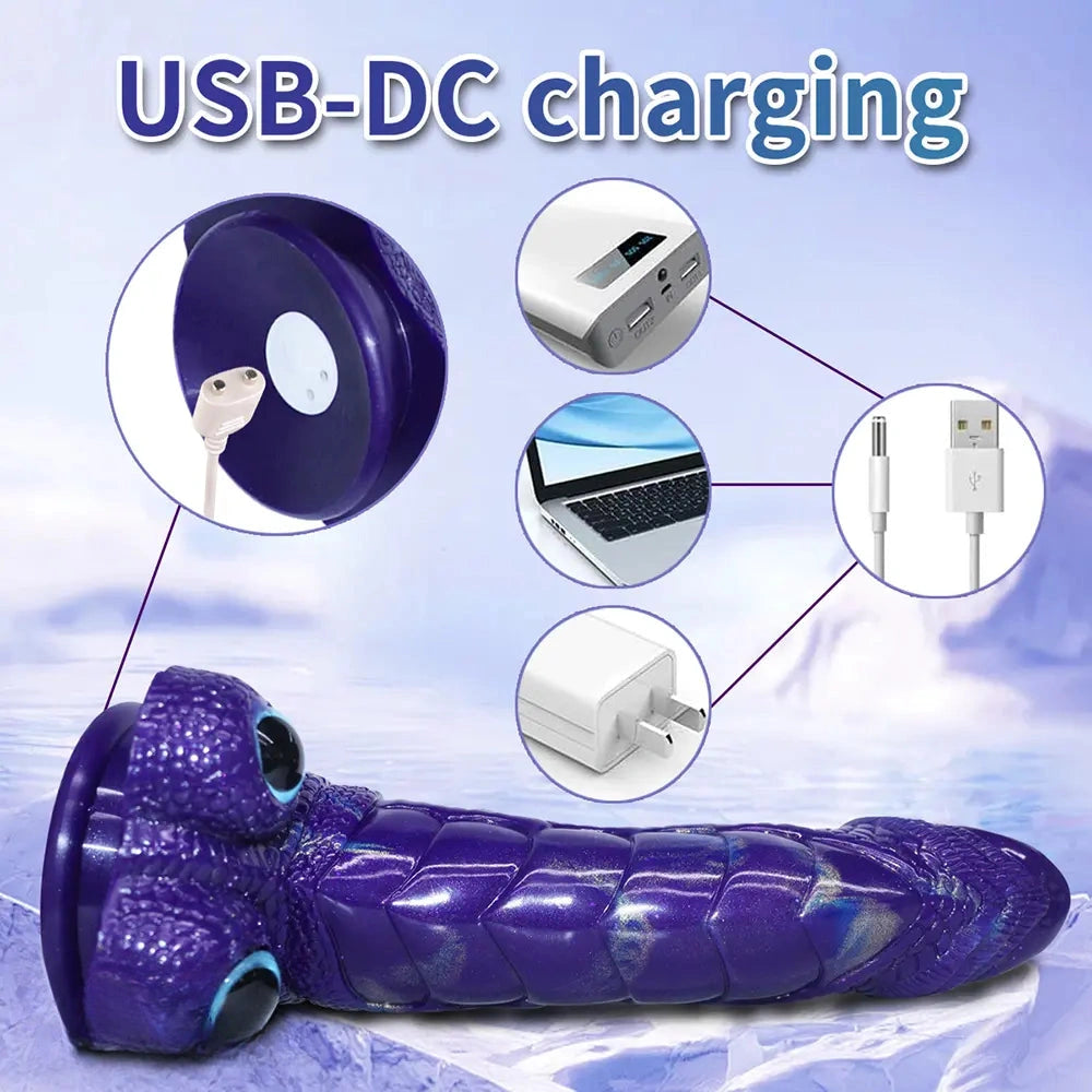 9.05in Dragon Scale Armor Animal Vibrating Dildo With Tapered Head