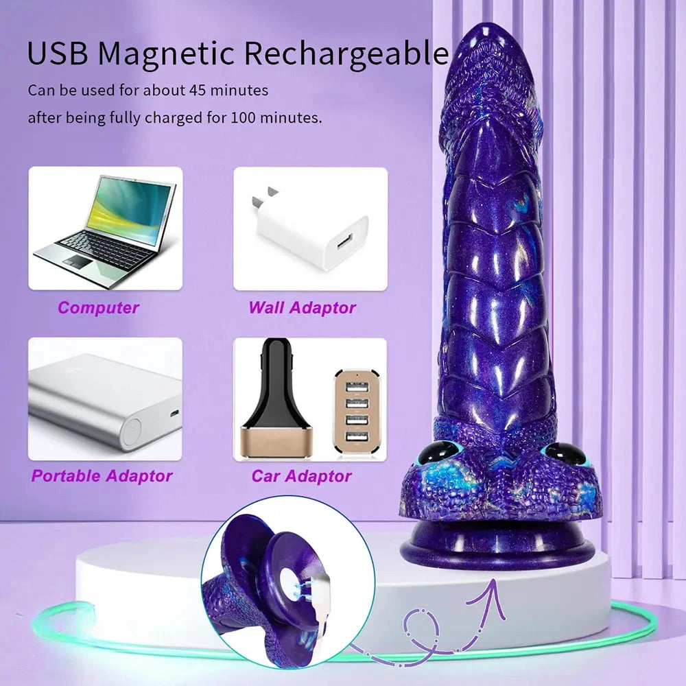 9.05in Dragon Scale Armor Animal Vibrating Dildo With Tapered Head