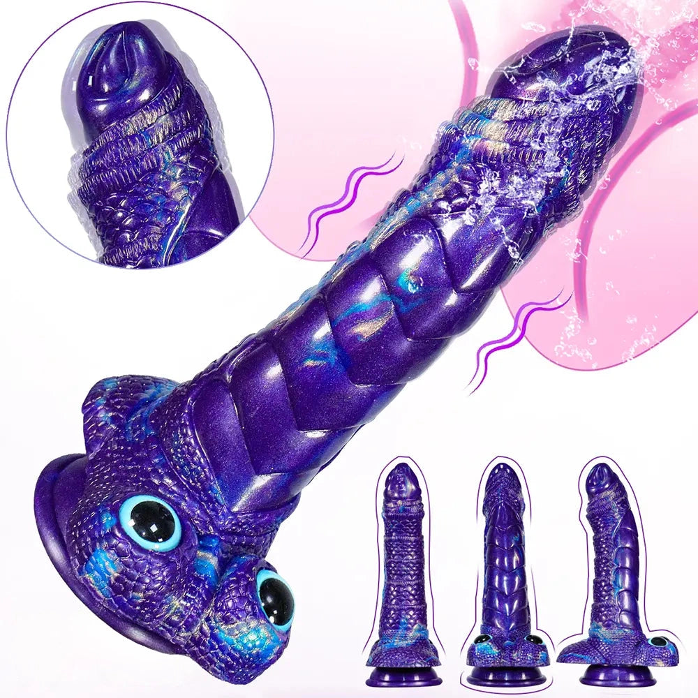 9.05in Dragon Scale Armor Animal Vibrating Dildo With Tapered Head
