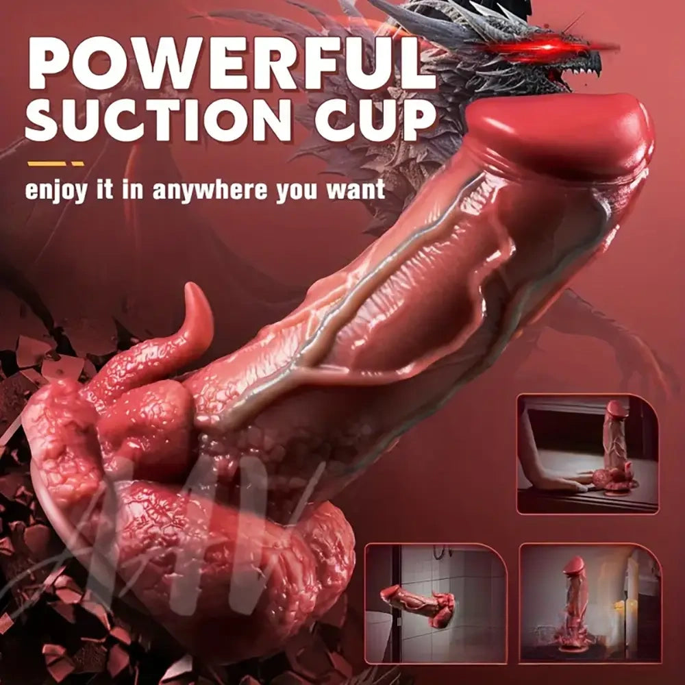 9.05in Dragon Vibrating Thrusting Big Silicone Soft Dildo Adult Toy