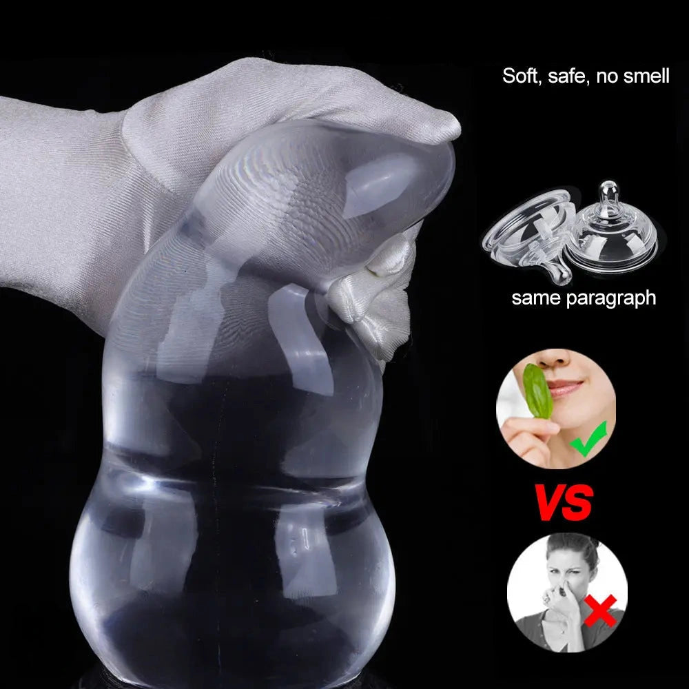 9.05in Giant TPE Beads Transparent Jelly Soft Big Female Dildo