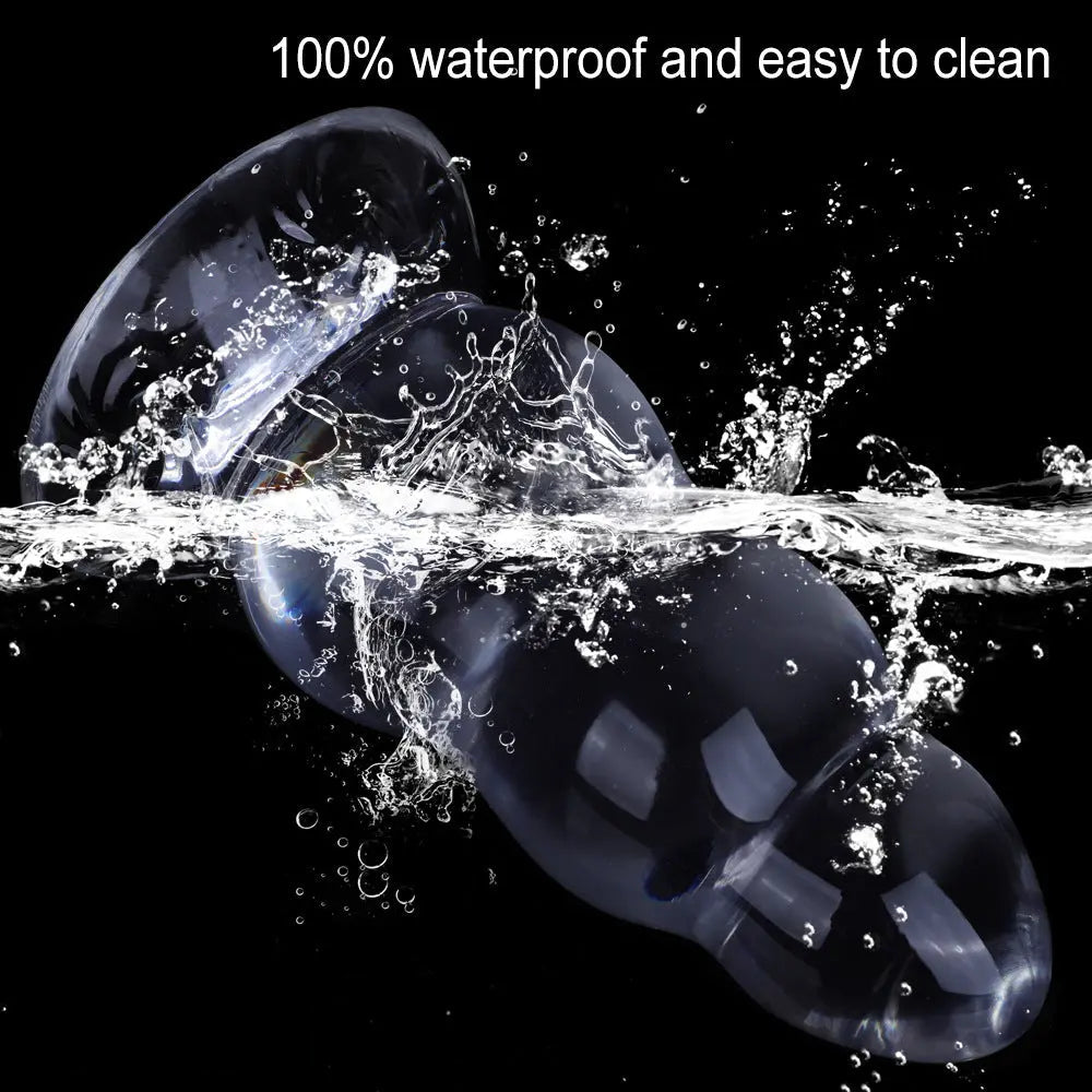 9.05in Giant TPE Beads Transparent Jelly Soft Big Female Dildo