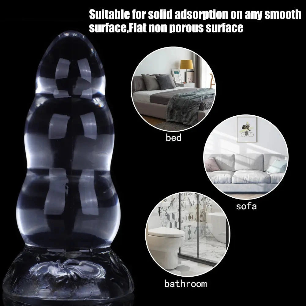 9.05in Giant TPE Beads Transparent Jelly Soft Big Female Dildo