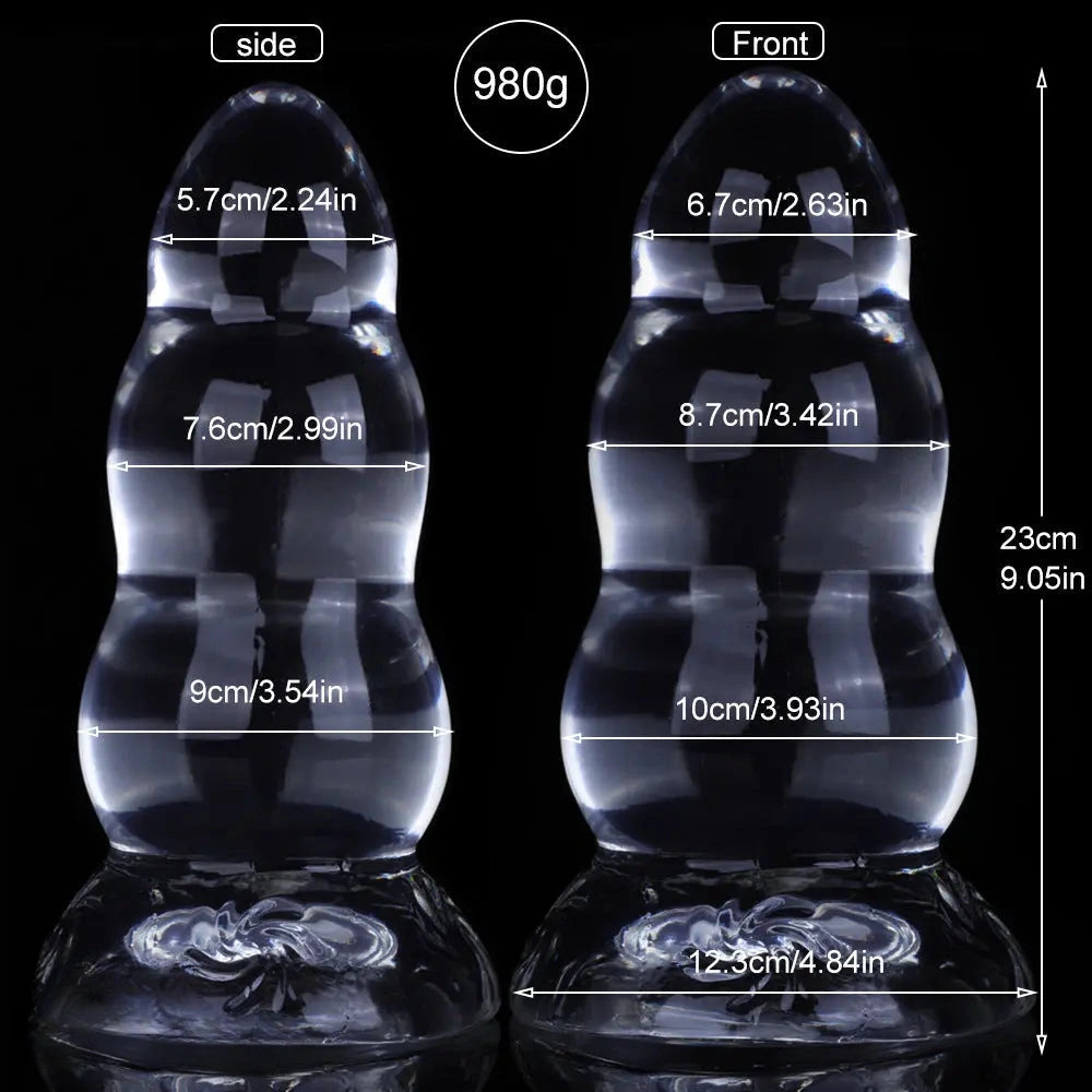 9.05in Giant TPE Beads Transparent Jelly Soft Big Female Dildo