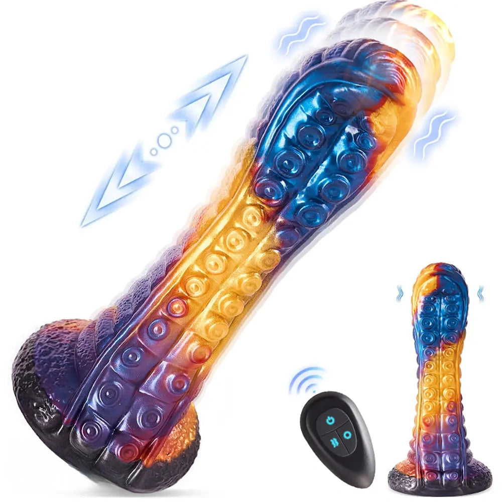 9.05in Monster Remote Control Vibrating Tentacle Thrusting Dildo