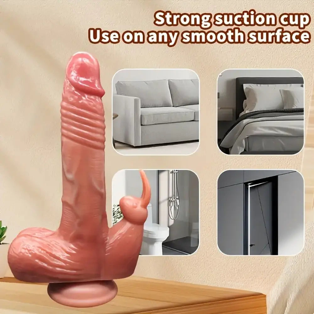 9.05in Rabbit Thrusting Tapping Heating Vibrating TPE Cock Dildo