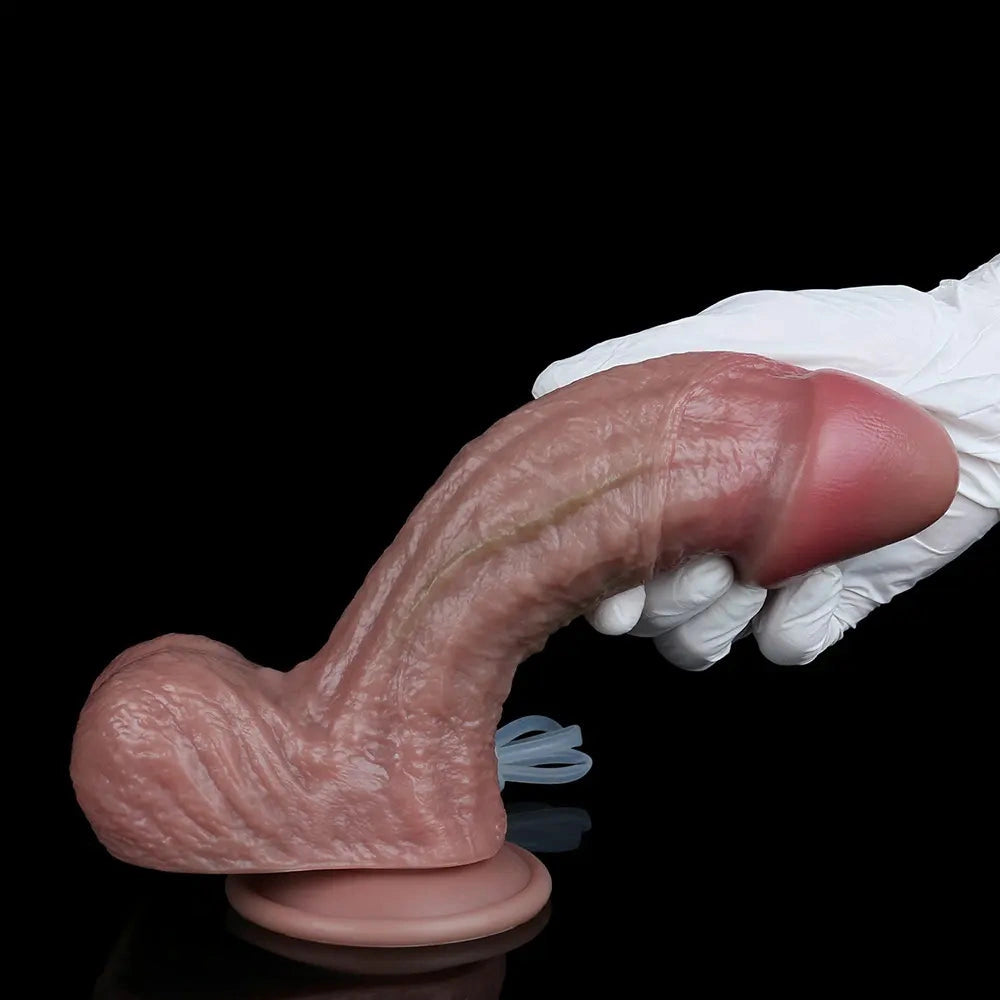 9.05in Real Skin Ejaculating Strap on Dildo For Beginners Advanced Users