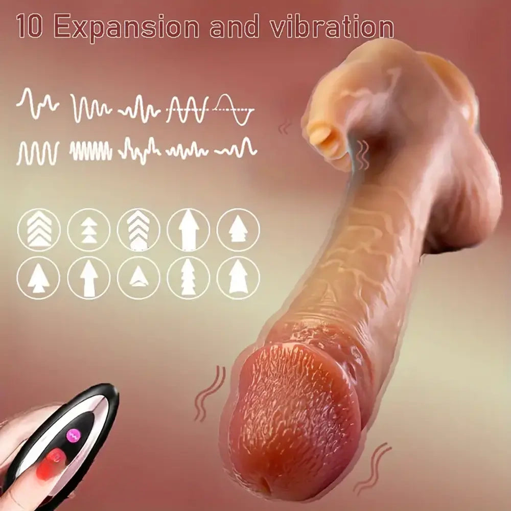 9.05in Real Thrusting Intense Vibrating Heating Auto Silicone Big Dildo