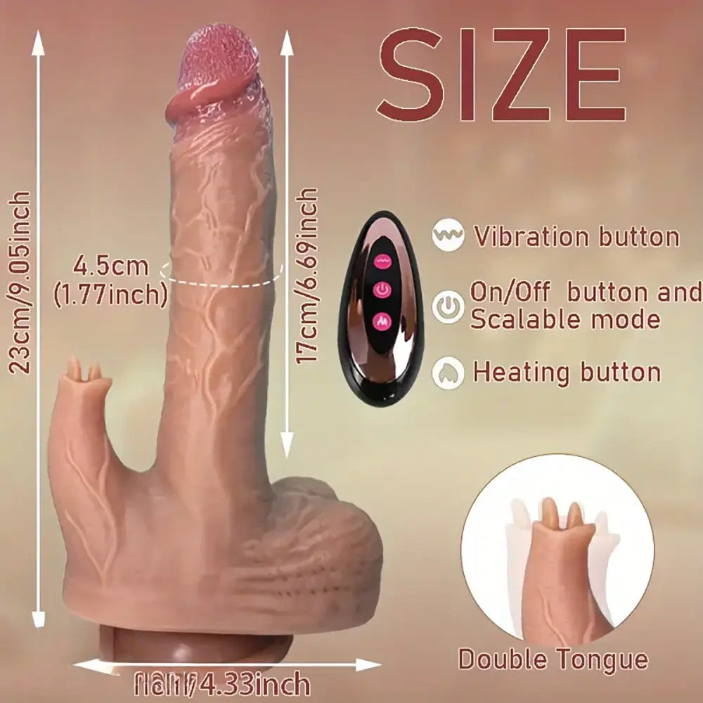 9.05in Real Thrusting Intense Vibrating Heating Auto Silicone Big Dildo