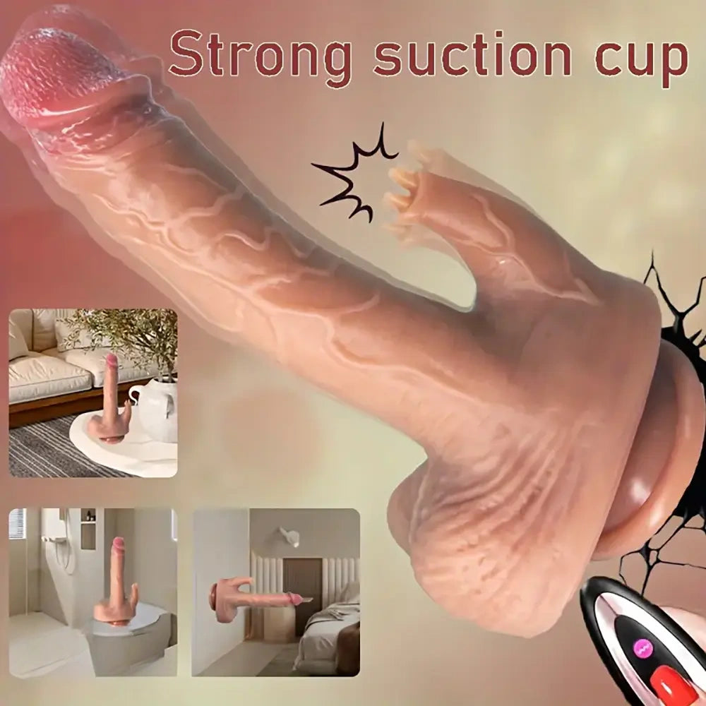 9.05in Real Thrusting Intense Vibrating Heating Auto Silicone Big Dildo